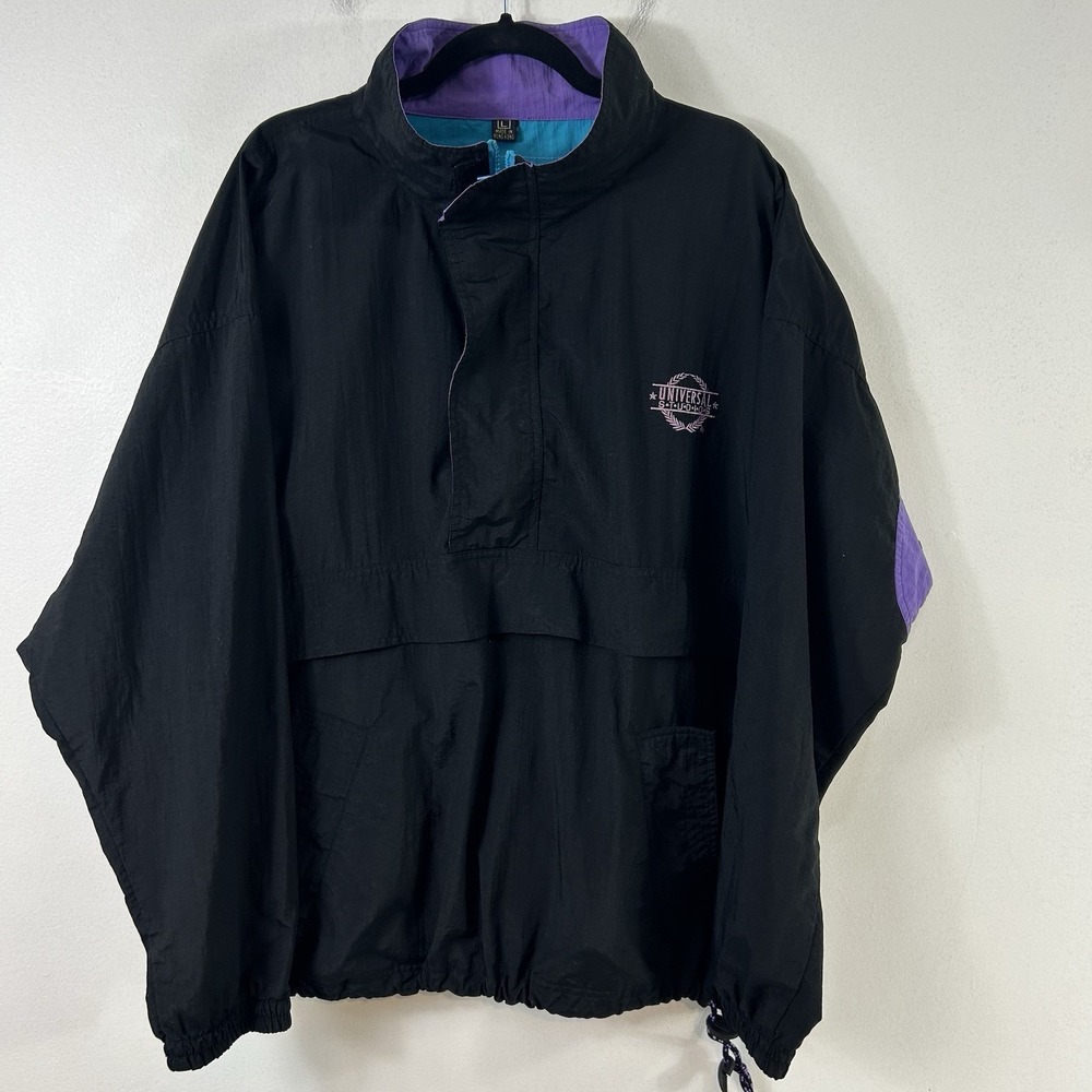 Vintage 90s UNIVERSAL STUDIOS COLOR BLOCK 1/4 Zip Pullover Nylon Jacket Large